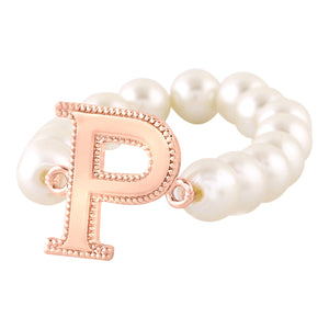 Estele Rose Gold Plated Pretty "P" Letter Glass Pearl Bracelet for Women