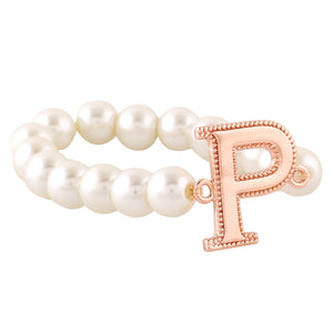 Estele Rose Gold Plated Pretty "P" Letter Glass Pearl Bracelet for Women