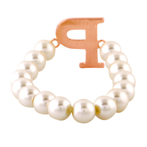 Estele Rose Gold Plated Pretty "P" Letter Glass Pearl Bracelet for Women