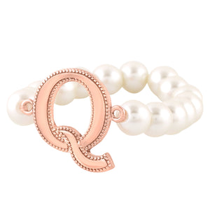 Estele Rose Gold Plated Quirky "Q" Letter Glass Pearl Bracelet for Women