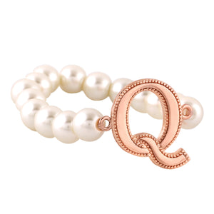 Estele Rose Gold Plated Quirky "Q" Letter Glass Pearl Bracelet for Women