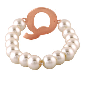 Estele Rose Gold Plated Quirky "Q" Letter Glass Pearl Bracelet for Women