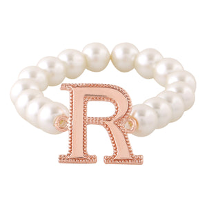 Estele Rose Gold Plated Ravishing "R" Letter Glass Pearl Bracelet for Women