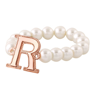 Estele Rose Gold Plated Ravishing "R" Letter Glass Pearl Bracelet for Women