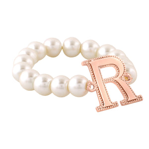 Estele Rose Gold Plated Ravishing "R" Letter Glass Pearl Bracelet for Women