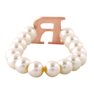 Estele Rose Gold Plated Ravishing "R" Letter Glass Pearl Bracelet for Women