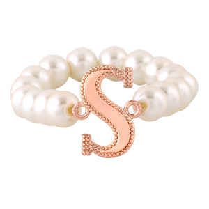 Estele Rose Gold Plated Stunning "S" Letter Glass Pearl Bracelet for Women