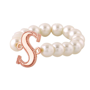 Estele Rose Gold Plated Stunning "S" Letter Glass Pearl Bracelet for Women