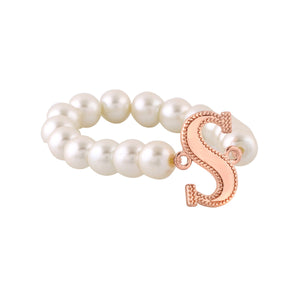 Estele Rose Gold Plated Stunning "S" Letter Glass Pearl Bracelet for Women