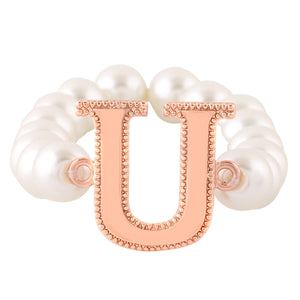 Estele Rose Gold Plated Unique "U" Letter Glass Pearl Bracelet for Women