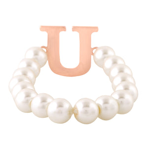 Estele Rose Gold Plated Unique "U" Letter Glass Pearl Bracelet for Women