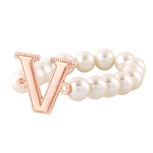 Estele Rose Gold Plated Versatile "V" Letter Glass Pearl Bracelet for Women