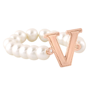 Estele Rose Gold Plated Versatile "V" Letter Glass Pearl Bracelet for Women