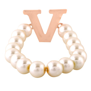 Estele Rose Gold Plated Versatile "V" Letter Glass Pearl Bracelet for Women