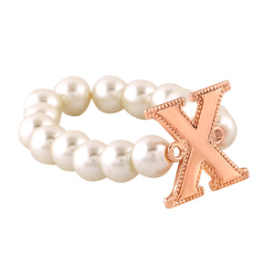 Estele Rose Gold Plated Distinctive "X" Letter Glass Pearl Bracelet for Women