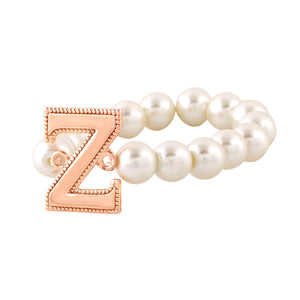 Estele Rose Gold Plated Zesty "Z" Letter Glass Pearl Bracelet for Women