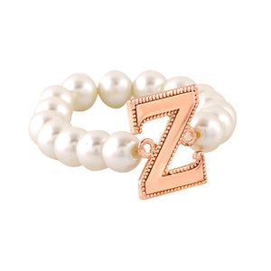 Estele Rose Gold Plated Zesty "Z" Letter Glass Pearl Bracelet for Women