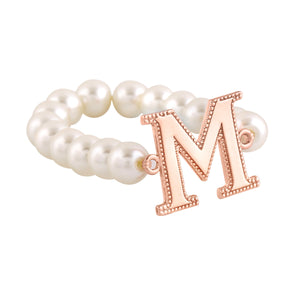 Estele Rose Gold Plated Magnificent "M" Letter Glass Pearl Bracelet for Women