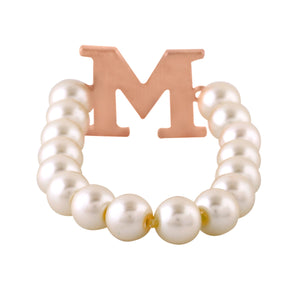 Estele Rose Gold Plated Magnificent "M" Letter Glass Pearl Bracelet for Women
