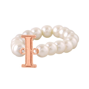 Estele Rose Gold Plated Incredible "I" Letter Glass Pearl Bracelet for Women