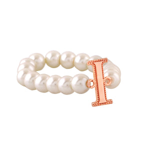 Estele Rose Gold Plated Incredible "I" Letter Glass Pearl Bracelet for Women