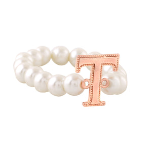 Estele Rose Gold Plated Twinkling "T" Letter Glass Pearl Bracelet for Women