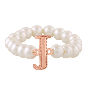 Estele Rose Gold Plated Joyful "J" Letter Glass Pearl Bracelet for Women