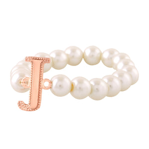 Estele Rose Gold Plated Joyful "J" Letter Glass Pearl Bracelet for Women