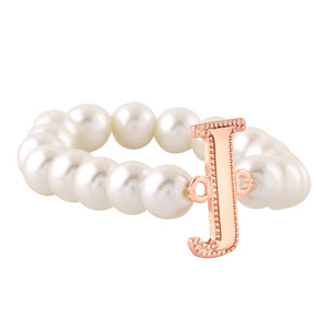 Estele Rose Gold Plated Joyful "J" Letter Glass Pearl Bracelet for Women