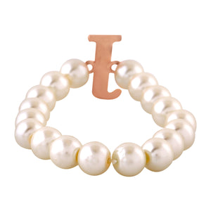 Estele Rose Gold Plated Joyful "J" Letter Glass Pearl Bracelet for Women