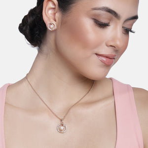 Rose Gold Pearl With Ad Stone Necklace