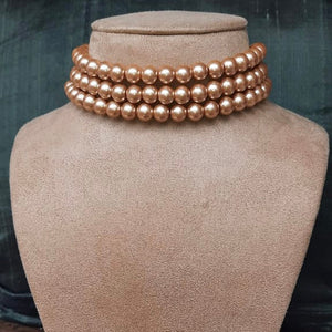 Estele - Enchanting Three Line Gold Pearl Choker