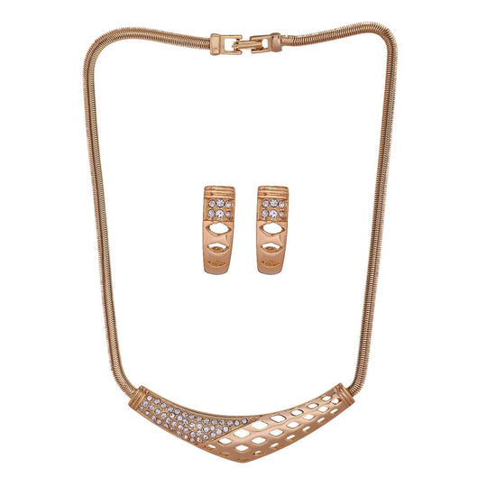 Estele Gold Plated Boomerang Designer Necklace Set with Austrian Crystals for Women