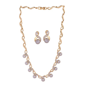 Estele Gold Plated Glass Pearl Drop Necklace Set