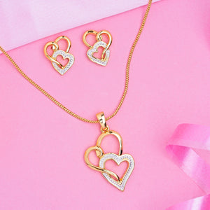 Two Tone Plated Heart Shaped Lock Pendant With Earrings
