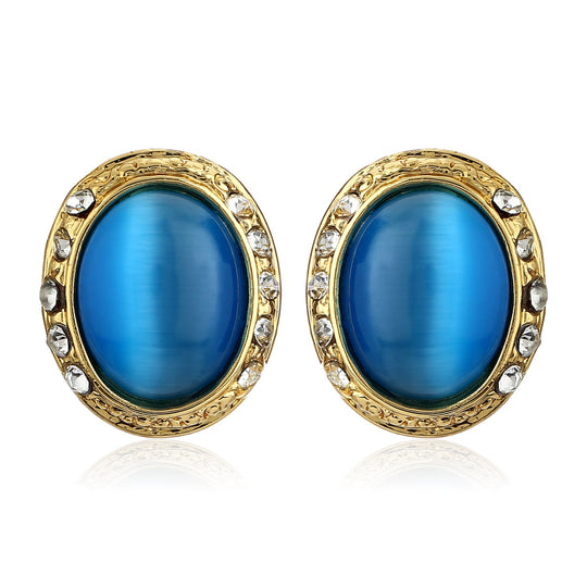 Blue Enamel Round Stud Earrings