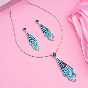 Estele Rhodium Plated Blue Tie  Chain Necklaces