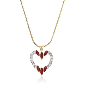 Estele gold chain with red and white stone studded heart shape pendant for women