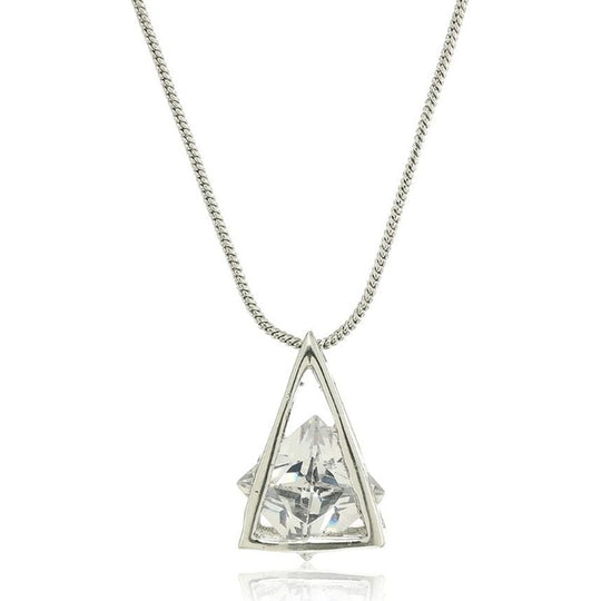 Estele - Rhodium Plated Triangular Solitaire Pendant for Women
