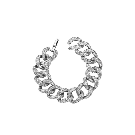 Estele Rhodium Plated Stylish Cuban Bracelet with Crystals for Women