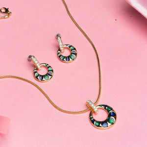 Estele - Blue And Green Enamel Round shaped Pendant set