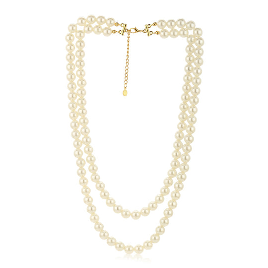 Estele - Two Line White Flux Glass Pearl Necklace