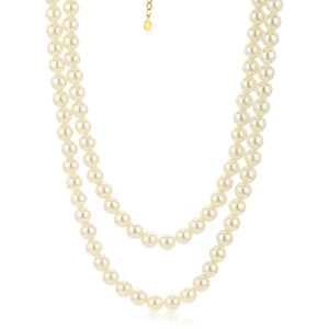 Estele - Two Line White Flux Glass Pearl Necklace