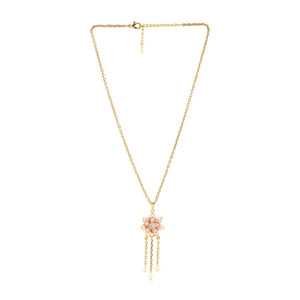 Rose Gold Plated Flower petal Rhinestone Pearls Drop Pendant set
