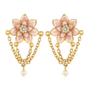 Rose Gold Plated Flower petal Rhinestone Pearls Drop Pendant set