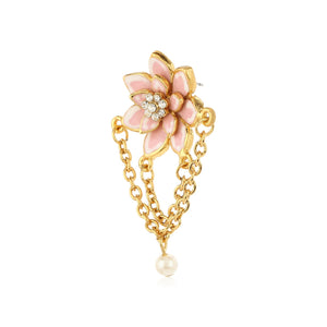 Rose Gold Plated Flower petal Rhinestone Pearls Drop Pendant set