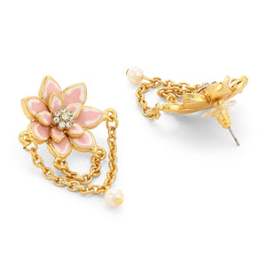 Rose Gold Plated Flower petal Rhinestone Pearls Drop Pendant set