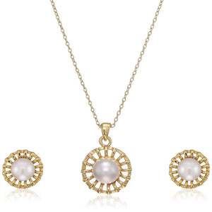 Estele - 24 CT gold plated Glass Pearl Floral Stud Pendant Set for Women