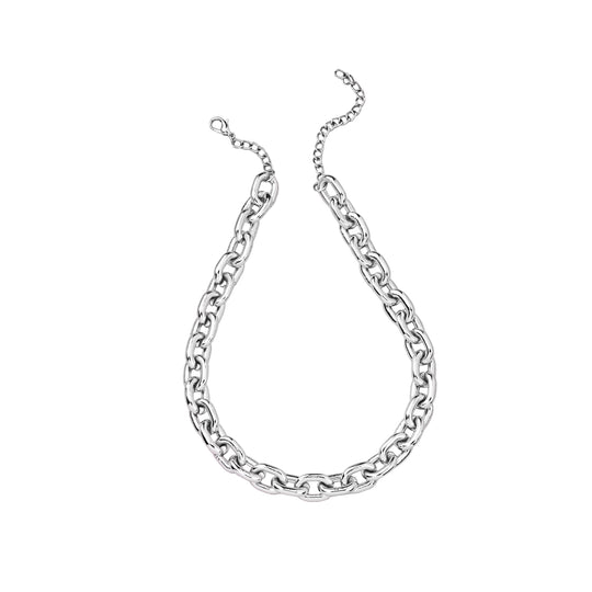 Estele Rhodium Plated Modernistic Link Designer Cuban Necklace for Women