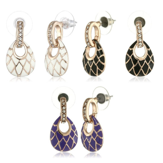 Estele - Rose Gold Plated Stud Earrings Combo(WHITE,PURPLE,BLACK)